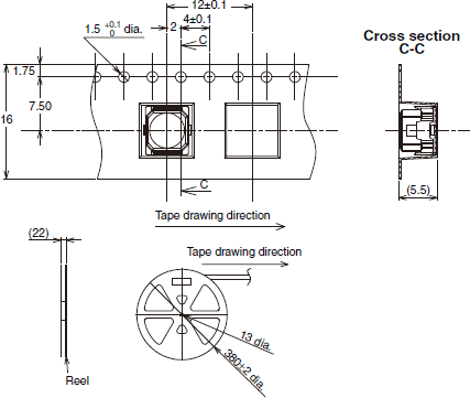The packaging specifications in embossed taping